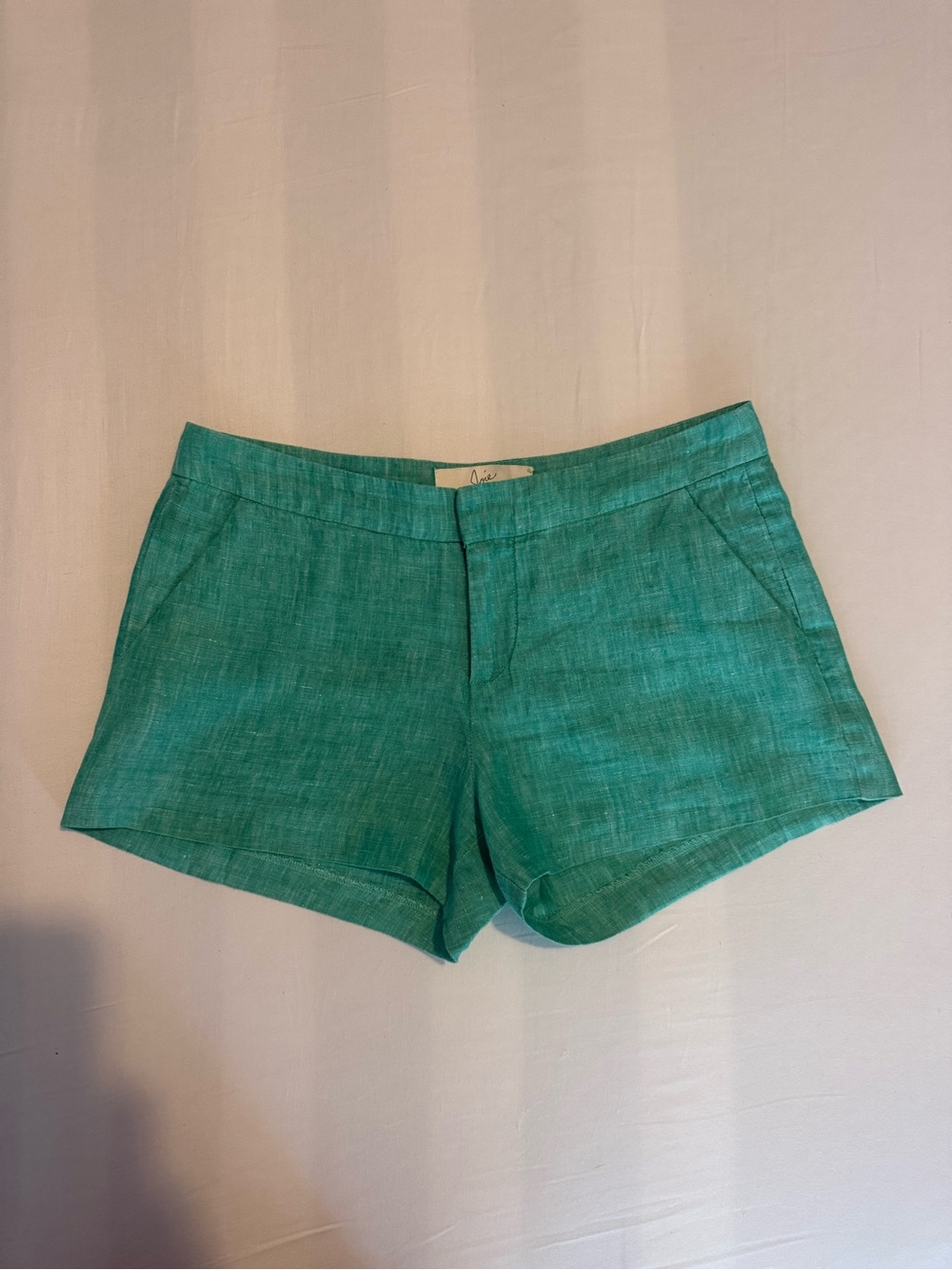 Joie Teal Low-Rise Linen Mini Shorts